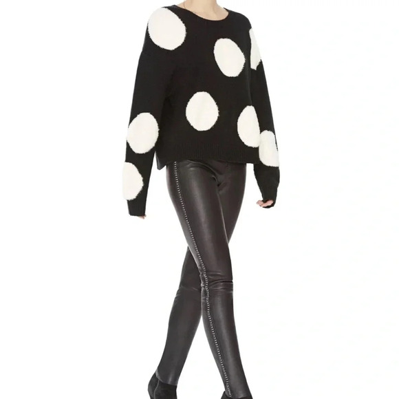 Alice + Olivia Gleeson Polka-dot Boxy Long-sleeve Pullover Sweater Wool Black M - Picture 3 of 16